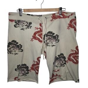 Vintage Y2K Lucky Brand Sweatshorts Asian L Floral Dragons Bermuda Chrysanthemum